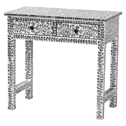 bali & pari Diata Coastal Black and White Mother of Pearl Capiz Shell 2-Drawer Console Table